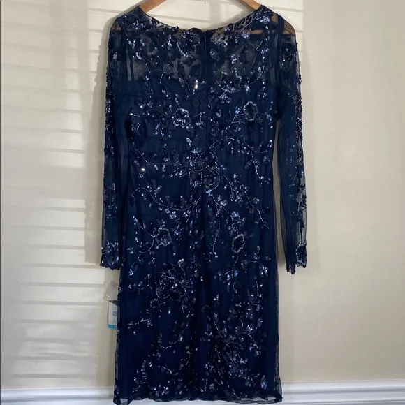Patra Midnight Blue Long Sleeve sheer & sequin dress size 14 - Picture 6 of 12